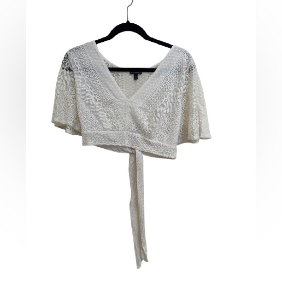 Express | White Lace, Tie Back Crop Top | Boho | Medium - Picture 2 of 7